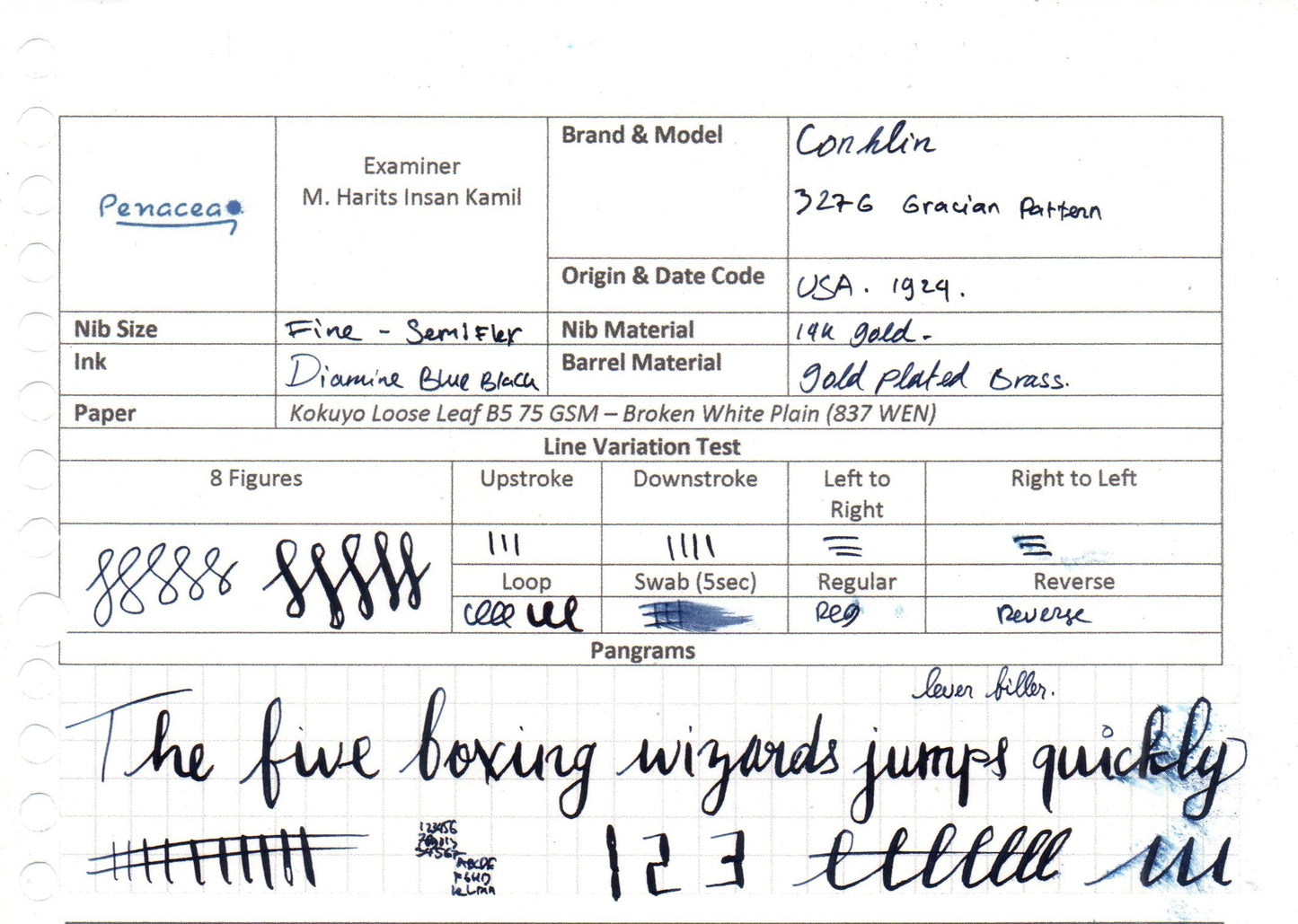 CONKLIN 327G GRACIAN PATTERN FOUNTAIN PEN (1924)