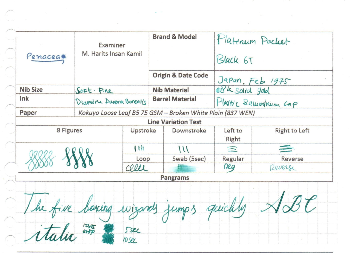 PLATINUM POCKET PKW-2000 BLACK GT FOUNTAIN PEN (1975)
