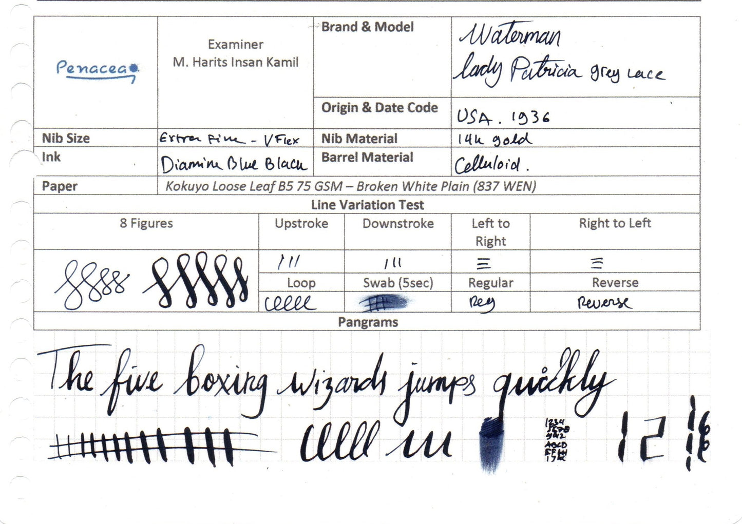 WATERMAN LADY PATRICIA GRAY LACE FOUNTAIN PEN (1936)