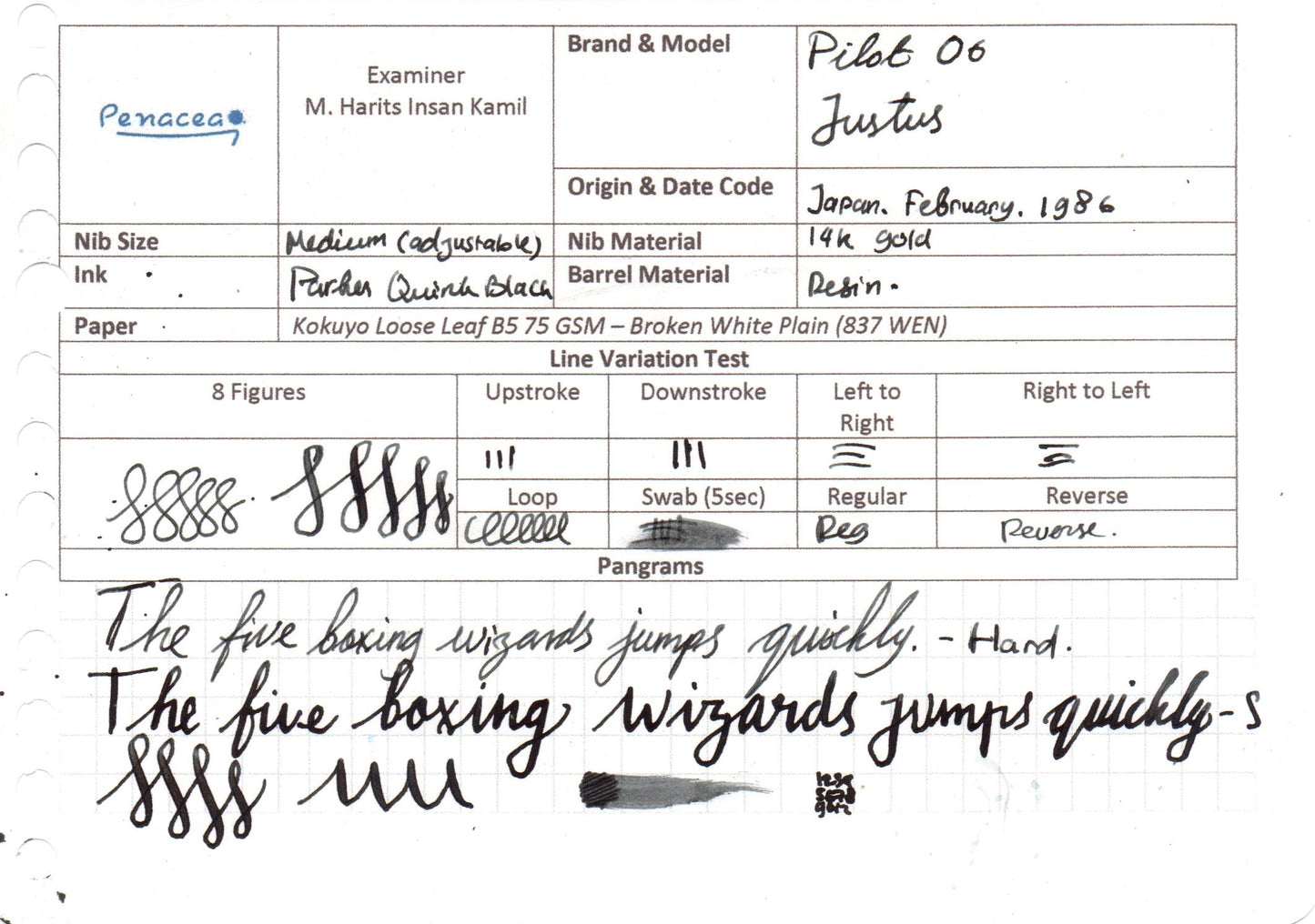 PILOT JUSTUS VINTAGE BLACK GT FOUNTAIN PEN (1986)