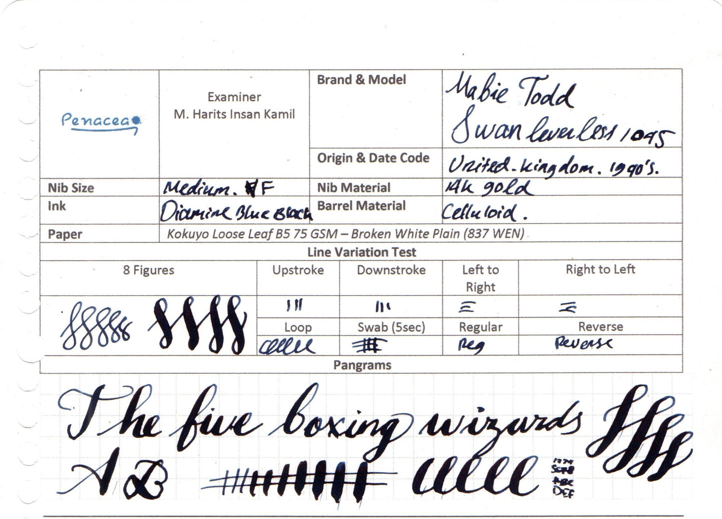 MABIE TODD SWAN LEVERLESS 1045 FOUNTAIN PEN (1930s)