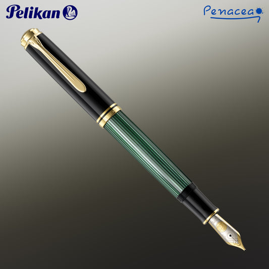 PELIKAN SOUVERAN M1000 BLACK GREEN STRIPE FOUNTAIN PEN