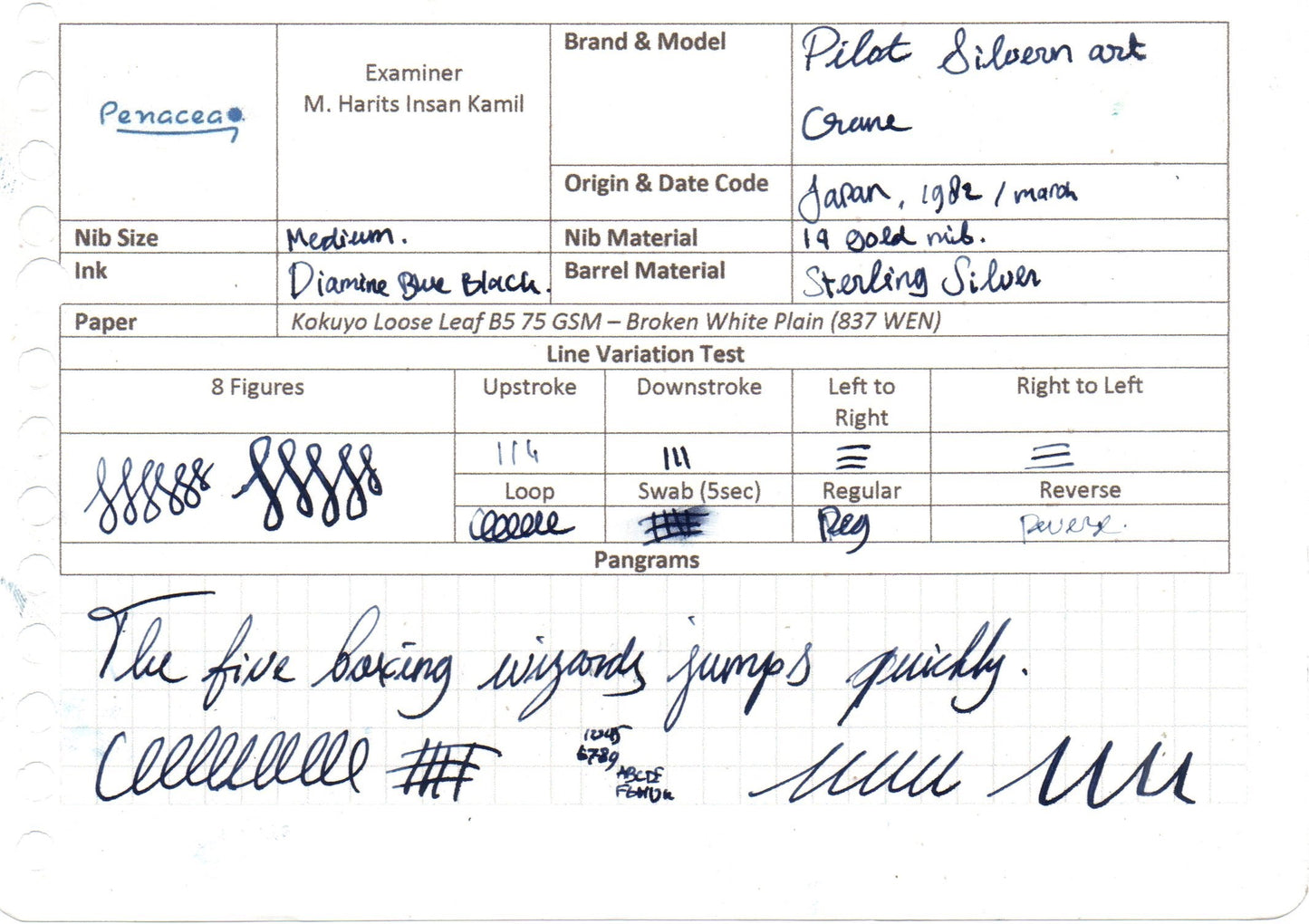 PILOT SILVERN ART CRANE MEDIUM FOUNTAIN PEN (1982)