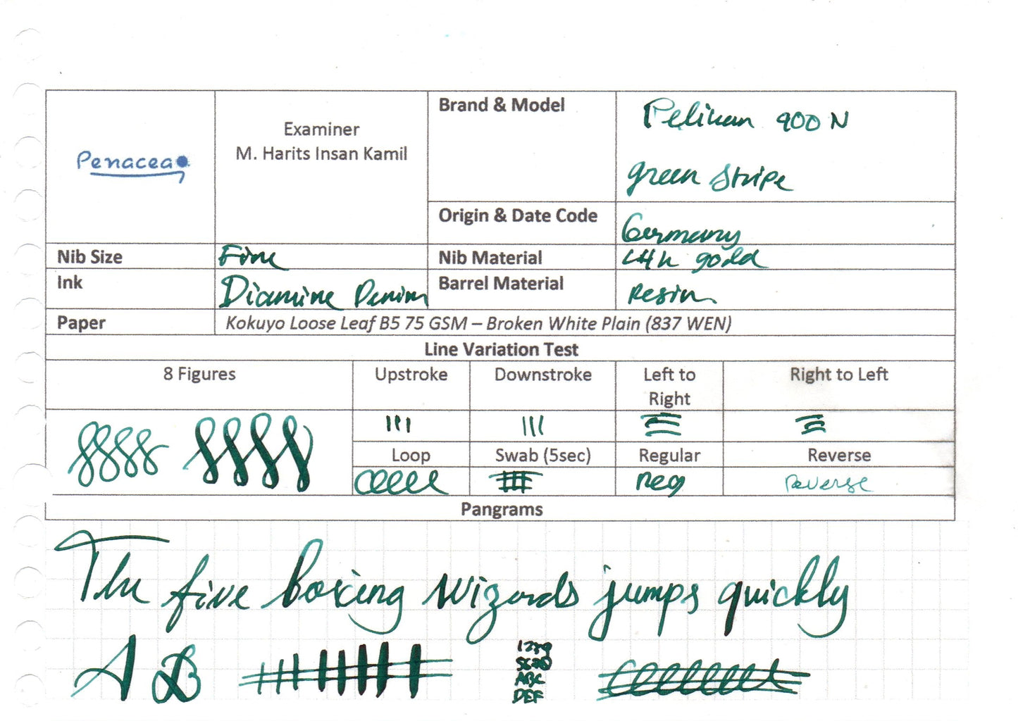 PELIKAN 400NN GREEN STRIPE FOUNTAIN PEN (1965)