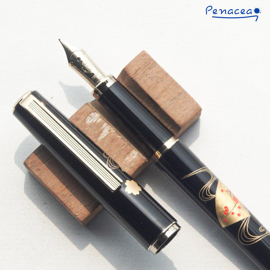 SAILOR SOMIKO HIRAMAKIE FAN & BAMBOO LEAVES BLACK GT FOUNTAIN PEN (1995)