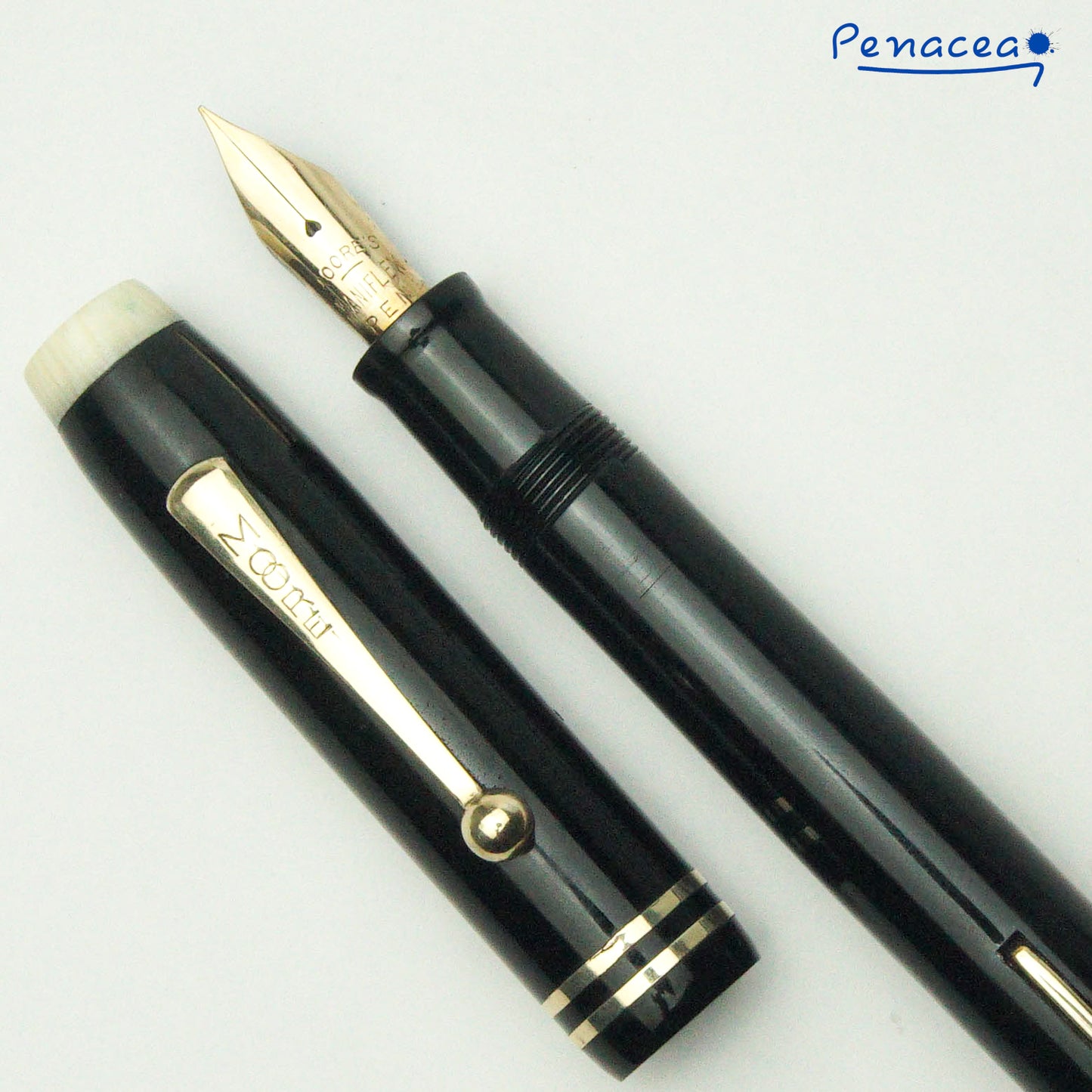 MOORE SPEEDLINE DELUXE MANIFLEX OVERSIZE EBONJET BLACK FOUNTAIN PEN (1934)