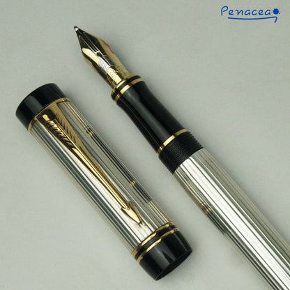 PARKER DUOFOLD CENTENNIAL GODRON STERLING SILVER FOUNTAIN PEN (1995)