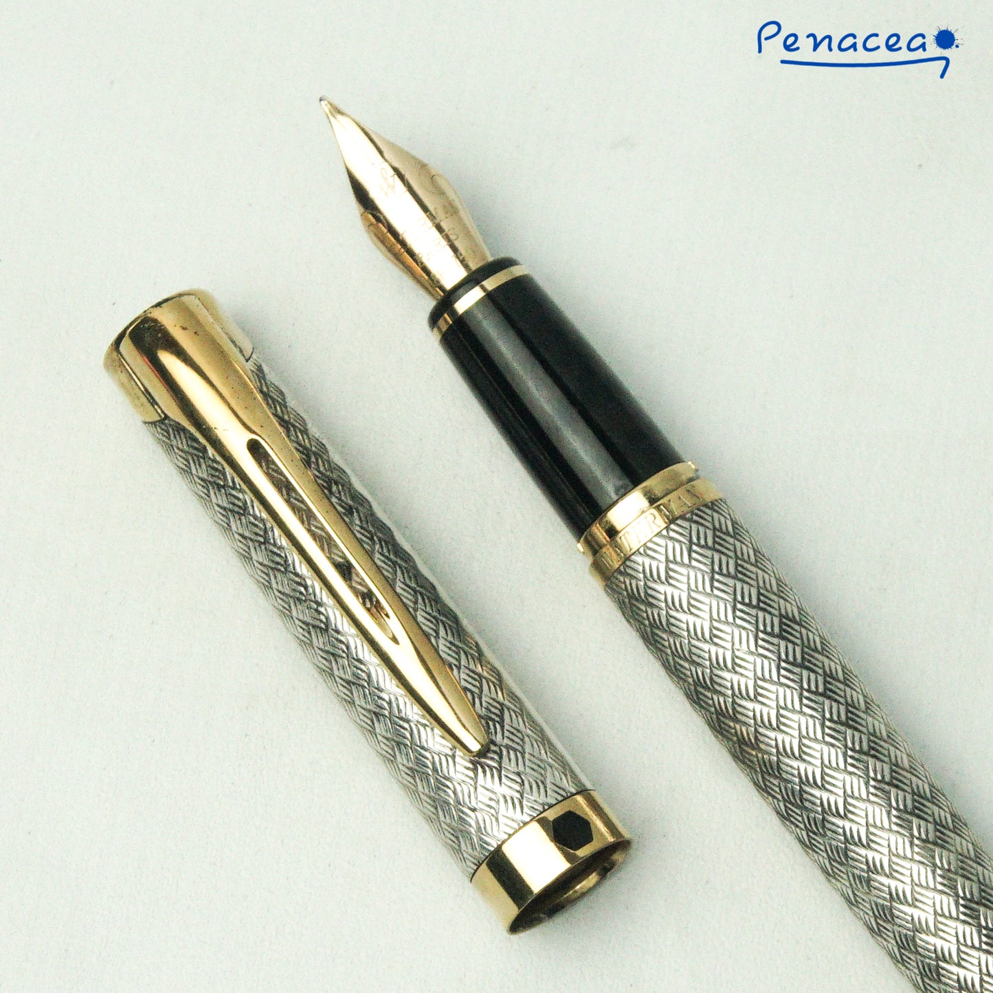 WATERMAN L'ETALON STERLING SILVER BASKETWEAVE FOUNTAIN PEN (1996)